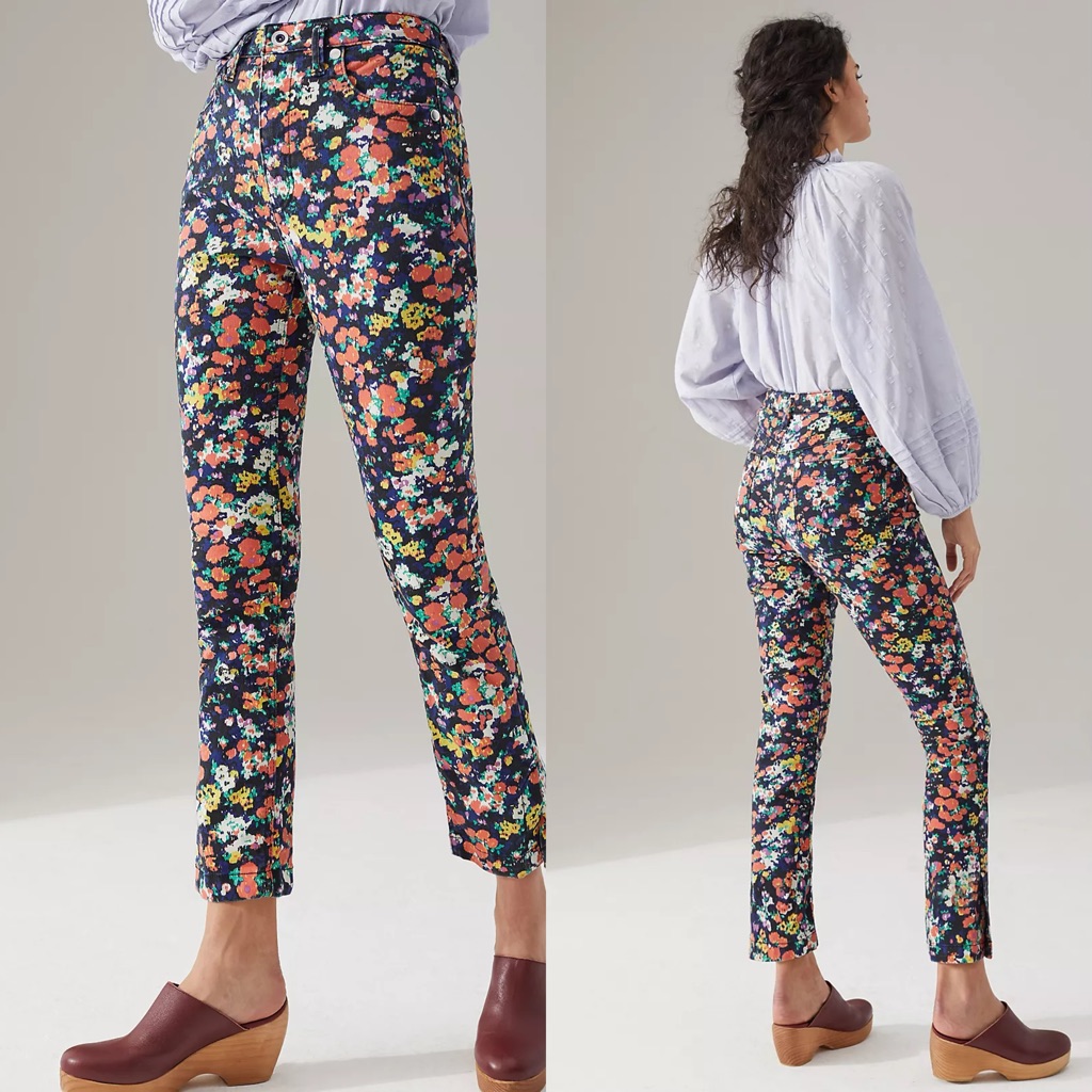 Meave By Anthropology Floral Motif Hi Waist Skinny Slit Jeans Size 26